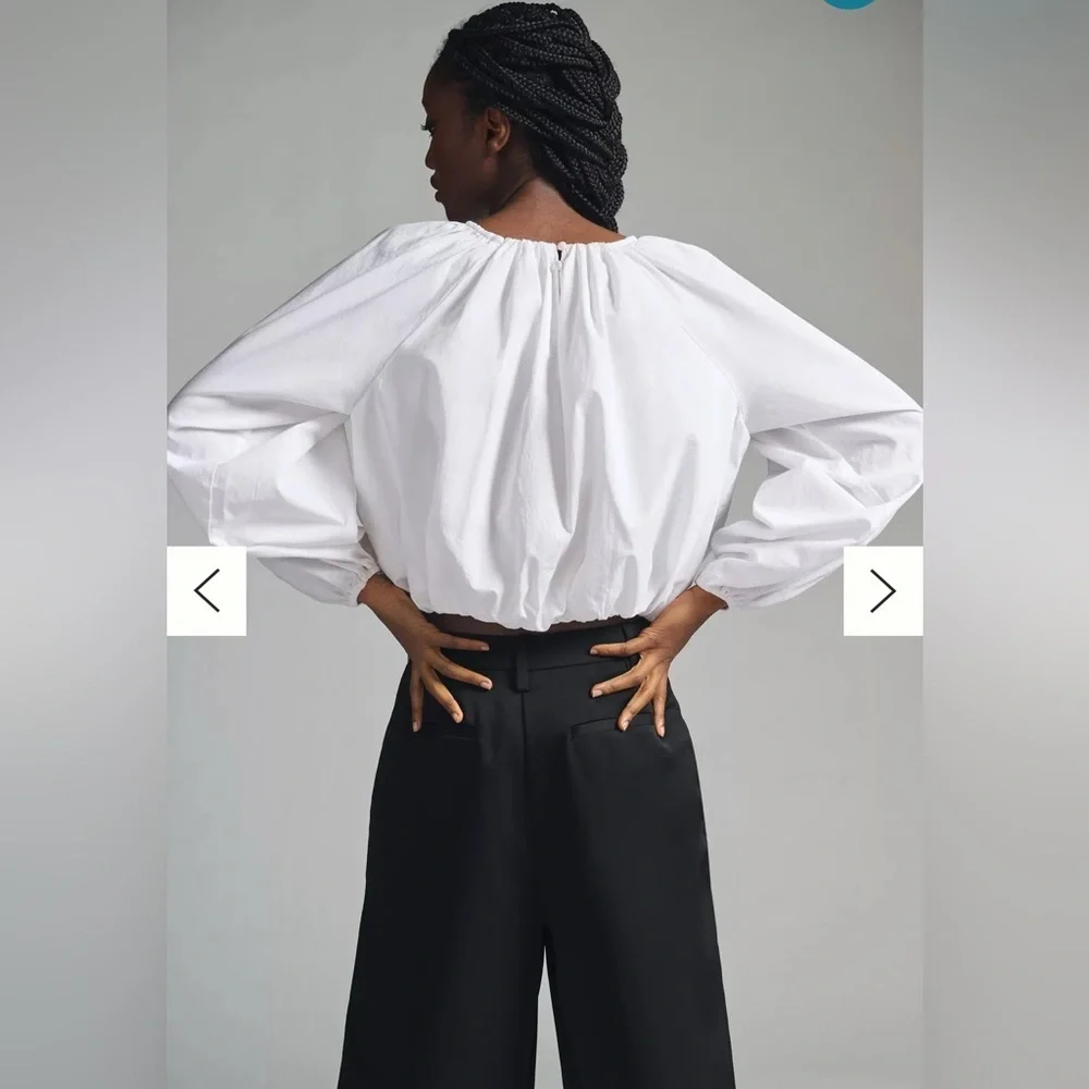 Maeve anthropology puffy Poplin Bubble Blouse white size 1x - Picture 2 of 6